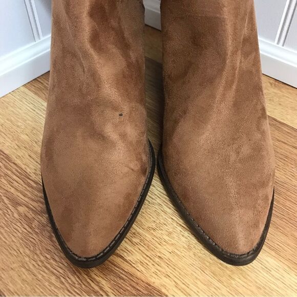 REPORT Tariq Vegan Suede Leather Slouch Boot High Block Heel Brown Size 8 - Picture 4 of 13